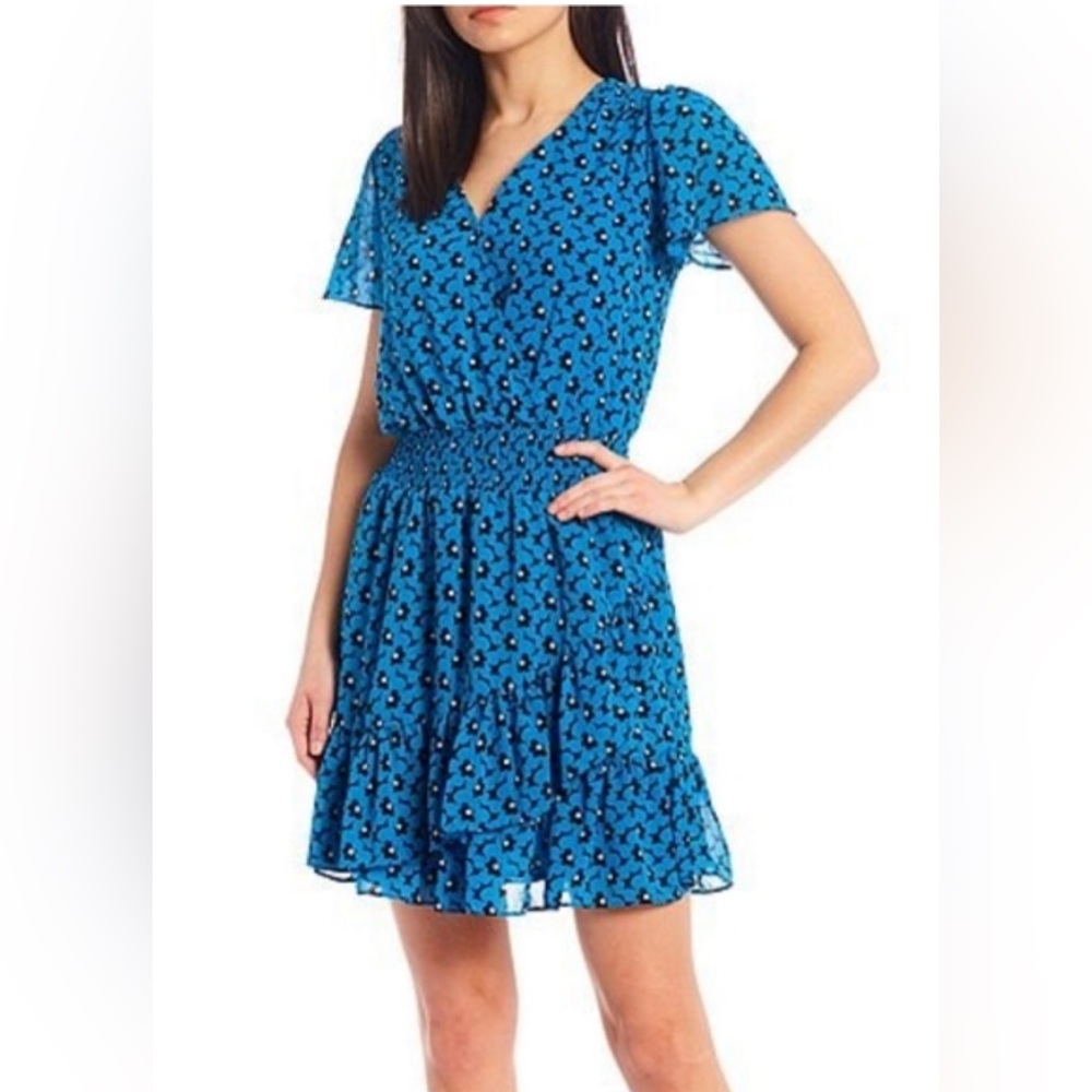 Michael Kors Floral Faux Wrap Ruffled Dress SzPM